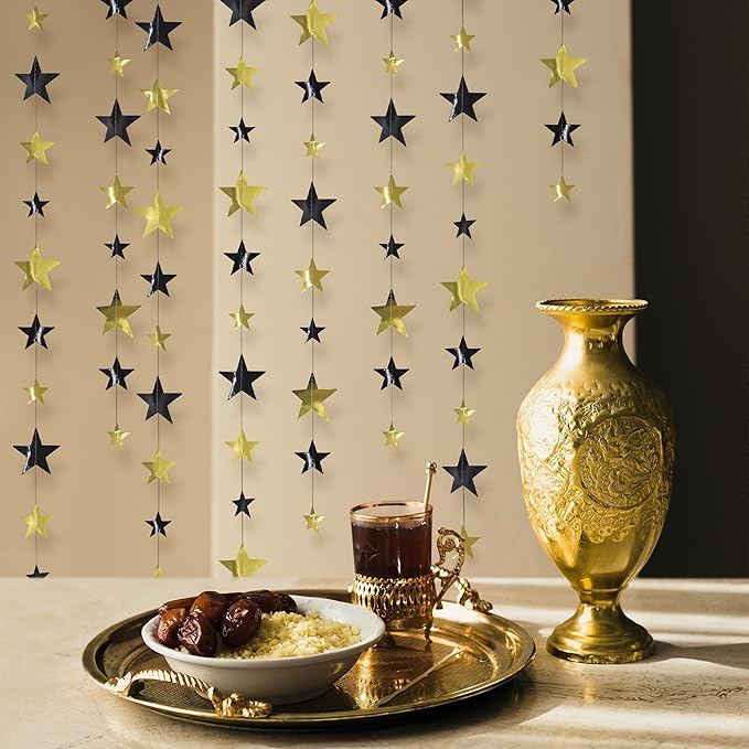 Cheerland 156ft Graduation Party Decorations Star Garland Black Gold Hanging Paper Twinkle Stars Streamer Grad Banner Wedding Backdrop for Starry Night Birthday Congrats Grad Class of 2026 Party Decor