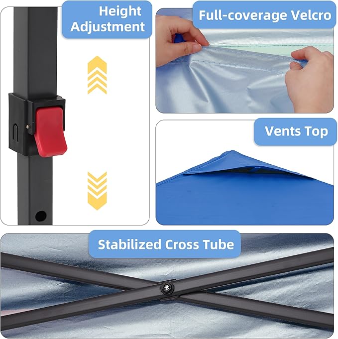 GDY 10x10FT Pop-Up Canopy Tent — Water-Resistant, UV-Protective Fabric, Portable Outdoor Event Tent with 4-Side Walls & Vented Top, Blue.