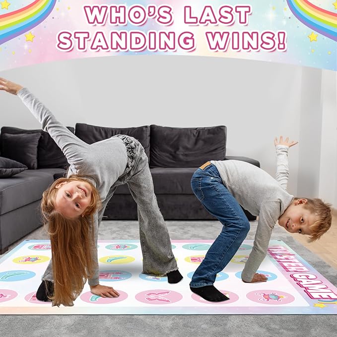 Lonfliness Unicorn Pose Balance Floor Game for 2 or More Players, Pastel Rainbow Large Mat Party Game Indoor Outdoor Family Reunion Games for Friends Adults Group Activity Unicorn Party Favor Gift