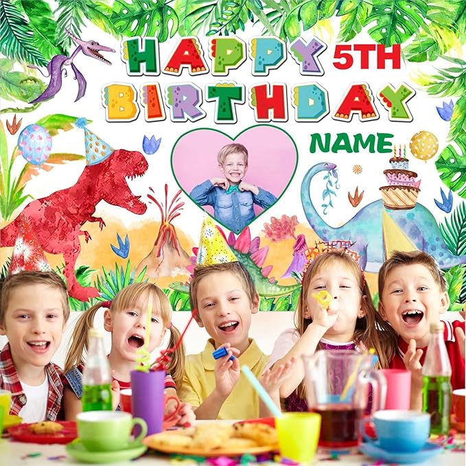 Custom Dinosaur Happy Birthday Party Decorations Supplies Personalized Dinosaur Birthday Backdrop Banner(5x7.5ft)
