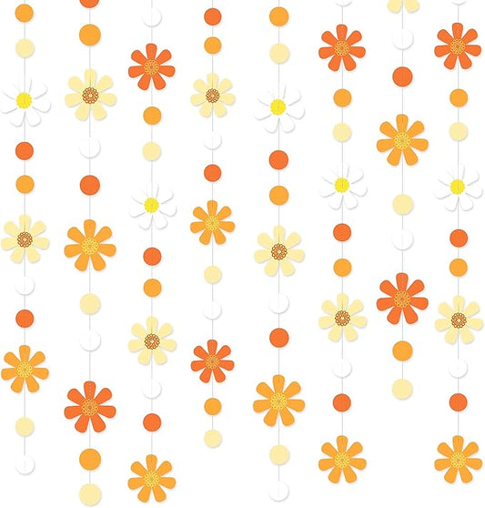 47.2 Ft Groovy Party Decorations Boho Daisy Polka Dot Garland Streamer Ombre Orange Daisy Banner Cutouts for Birthday Baby Shower Wedding Bridal Shower Spring Summer Fall Retro Hippie Decor Supplies