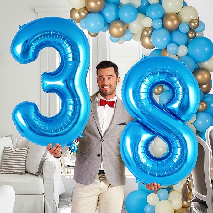 Blue Number 8 Balloon 40 Inch, Big Large Foil Helium Number Balloons, Jumbo Giant Mylar Number 8 Balloons for 8 Year Old Birthday Party Decorations Supplies Anniversary Celebration