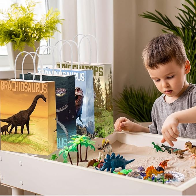 Pajean 24 Pcs Dinosaur Candy Bags with Handle, Dinosaur Party Favor Paper Bags Kids Gifts Goodie Treat Wrapping for Boys Girls Dino Theme Birthday Baby Shower Party Supplies(Simulated Style)
