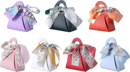 Sansam 12pcs Leather Gift Bags, Small Leather Wedding Candy Bags for Party Favors, Reusable Gift Wrapping Treat Bag for Baby Shower, Christmas,Halloween