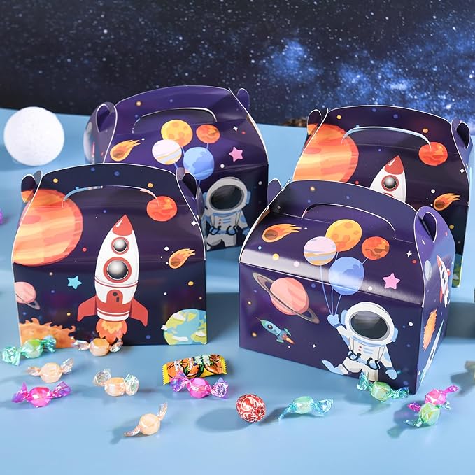 DjinnGlory 36 Pack Outer Space and Astronaut Treat Boxes Gable Boxes Party Favor Goodie Paper Gift Boxes for Baby Shower, Birthday, Supplies Decoration, Small Business 6.18 x 3.58 x 3.38 Inches