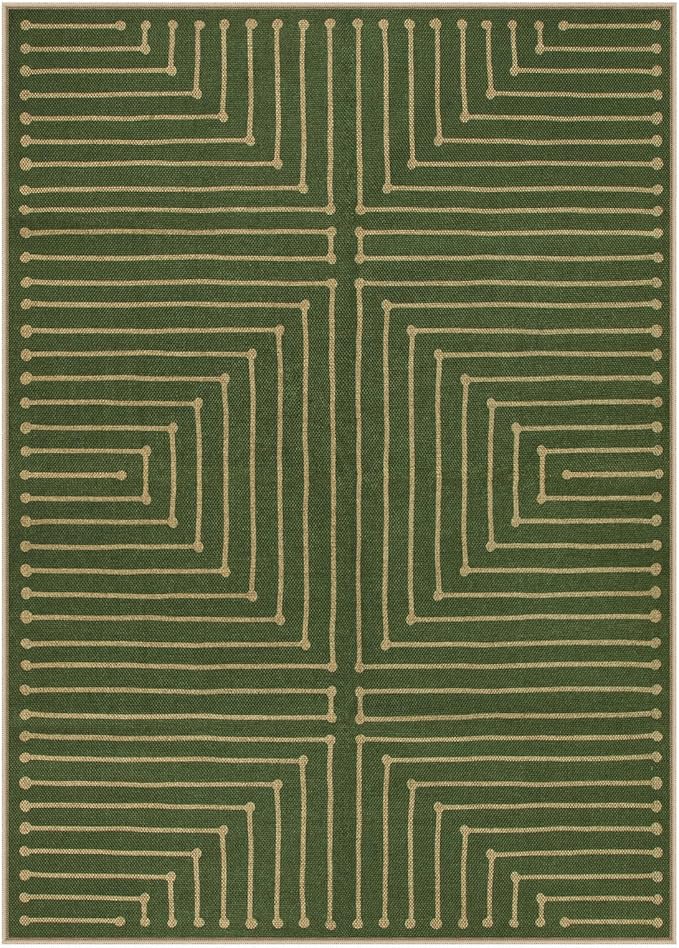 Lahome Neutral Geometric Green Easy Jute Rug, 5x7 Outdoor Rug Washable Carpet for Living Room, Farmhouse Rhombus Non Slip Non Shedding Low Pile Dining Room Carpet for Under Table Bedroom Patio
