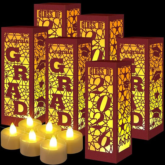 Rossesay 6 Pcs Graduation Table Centerpieces Boxes Class of 2026 Graduation Lanterns for Centerpieces with LED Candles Congrats Grad School College Photo Props for Party Table Decoration (Chestnut)