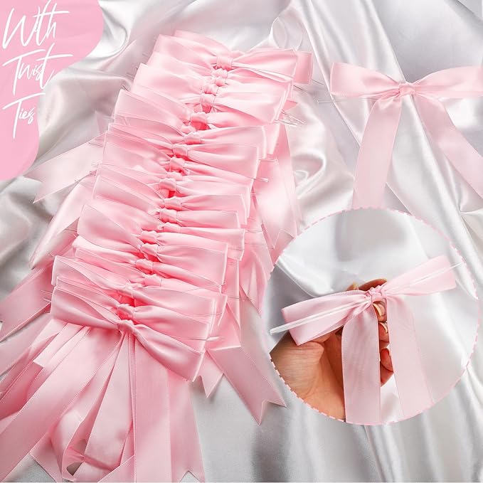 YGDZ Pink Bows 30PCS, Satin Ribbon Bow 5x7'', Large Twist Tie Bows for Gift Wrapping, Balloons, for Party, Cake, Craft, Baby Shower, Valentines Day Decoration