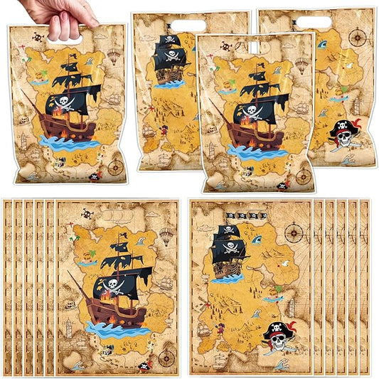 Falueqg Pirate Party Favor Bags - 50 Pcs Pirate Goodie Candy Gift Bags Treasure Map Themed Party Supplies for Nautical Themed Birthday Decor