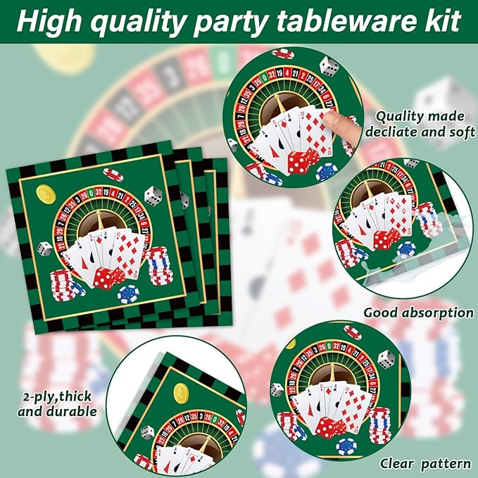 96 Pieces Casino Themed Party Tableware Set for Las Vegas Birthday Party Decorations Casino Poker Card Birthday Party Dessert Paper Plates Napkins Forks for 24 Guests Poker Card Playing Club Supplies
