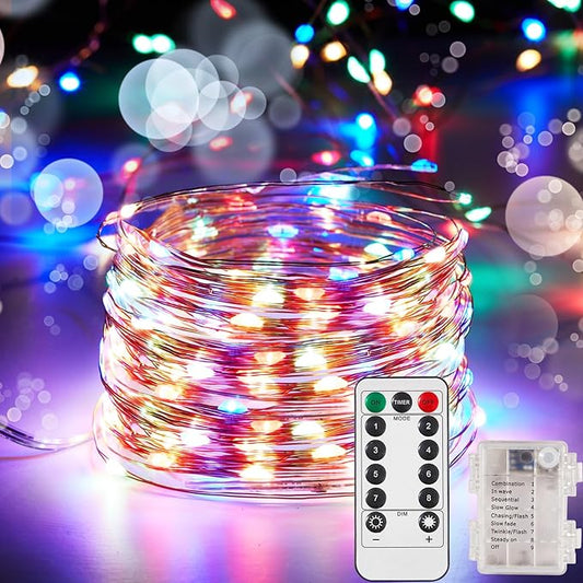 Ariceleo 1 Pack 32.8 Ft. Battery Operated Outdoor String Lights with Remote & Timer, LED Multi Color Fairy Lights, Waterproof Twinkle Lights for Bedroom, Dorm, Mason Jar, Wedding, Party, Christmas