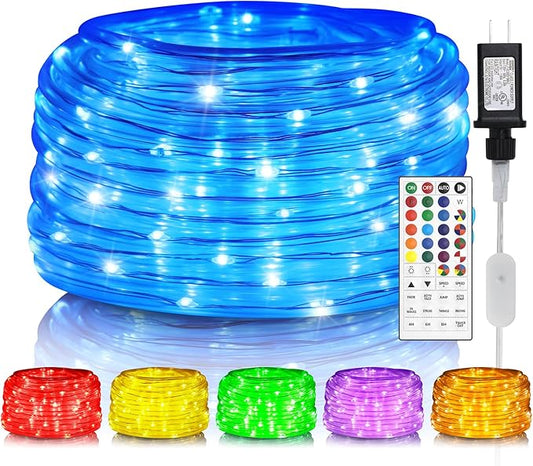 Rope Lights for Outside, 40FT 120LED Color Changing Rope Lights with Plug & Remote, 24 Colors RGB Twinkle Light Indoor Bedroom, LED String Light Outdoor Waterproof, Timer, for Christmas