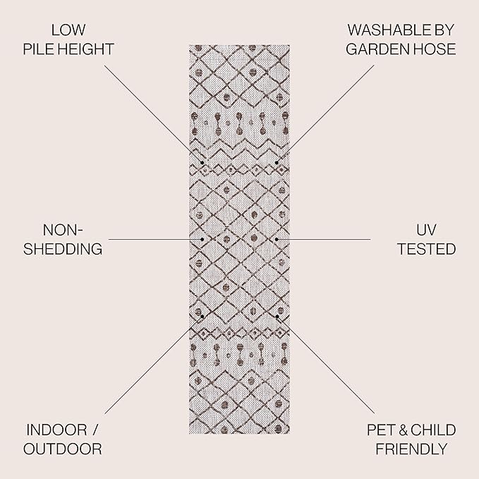 JONATHAN Y Tribal Bohemian Indoor Outdoor Runner Rug 2X10 Beige/Brown, Nokat for Backyard, Patio, Porch, Easy-Cleaning, High Traffic, Pet-Friendly, Non-Shedding (SMB131A-210)