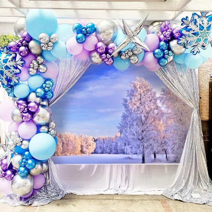 BAUANOOY Frozen balloons, 60pcs 12 Inch Purple and Blue Balloons with Snowflake Confetti Balloons for Winter Theme Party Supplies Baby Shower Wedding Frozen Birthday Party Decorations