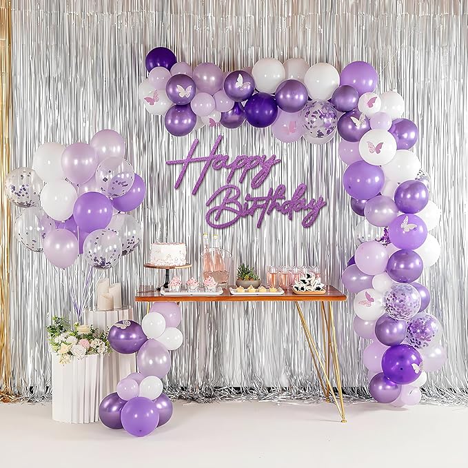 Happy Birthday Sign for Backdrop - Glitter Purple Felt 'Happy Birthday' Letter Sign for Balloon Arch Backdrop Decorations