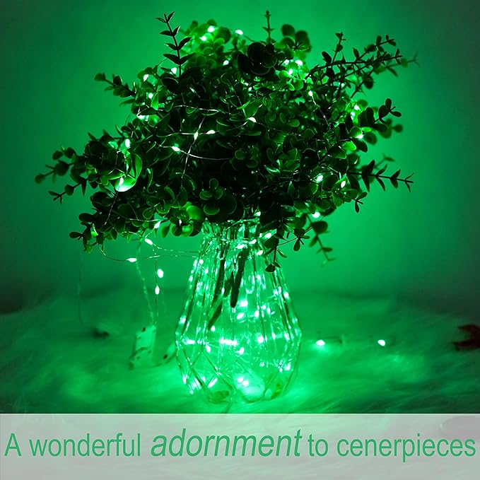 SmilingTown Battery Operated Fairy String Lights 24 Pack 20 LED 7.2ft Starry Firefly Copper Wire for Wedding Party Table Centerpiece Halloween Christmas Decorations (Green)