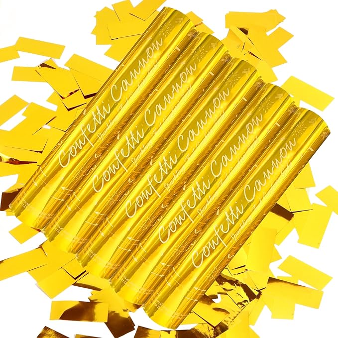 Gold Confetti Poppers [5 Pack] 12 Inch Confetti Cannons | Gold Foil Filled Party Poppers for Weddings, Birthdays, Graduation, New Year & Special Events