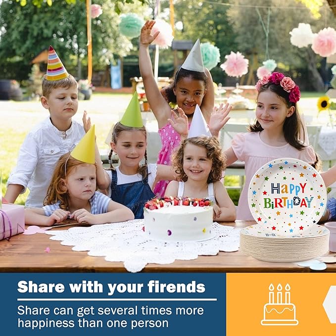 Happy Birthday Party Plates, 9inch-50pcs, Birthday Party Paper Plates, for Decorations