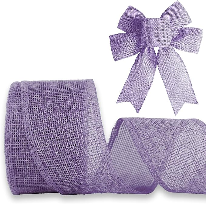 Purple Burlap Ribbon 1-1/2 inch X 10 Yard Natural Linen Woven Burlap Ribbons DIY Handmade Edging Production Wreath Holiday Decoration Ribbon Gift Wrapping Lavender Burlap Ribbons