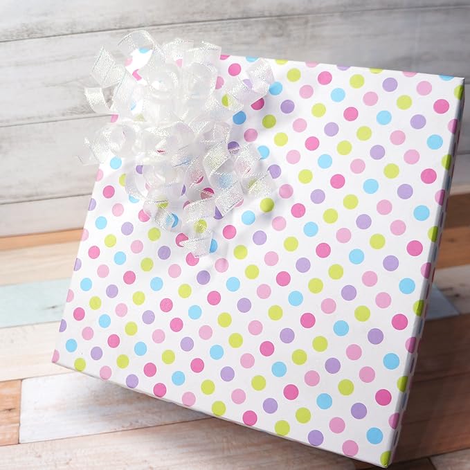 Iridescent Pearl Metallic Burst Curly Ribbon Bow 4" Wide x 6 Counts Gift Wrapping Pre-Tied Self-Adhesive Tab for Birthday Present Box Wine Bottle Baby Shower Party Christmas Hanukah