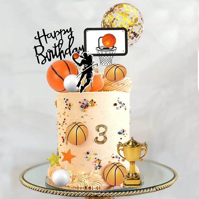 29 PCS Basketball Cake Toppers Basketball Cake Decorations with Star Golden Balls for Men Birthday