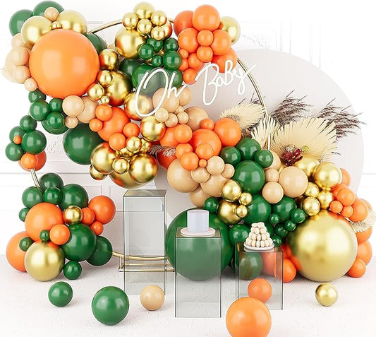 Orange Green Balloons Arch Garland Kit-123Pcs Metallic Gold Balloon Nude Balloon for Bridal Shower,Christmas,Birthday,Wedding,Thanksgiving Party Decoration.