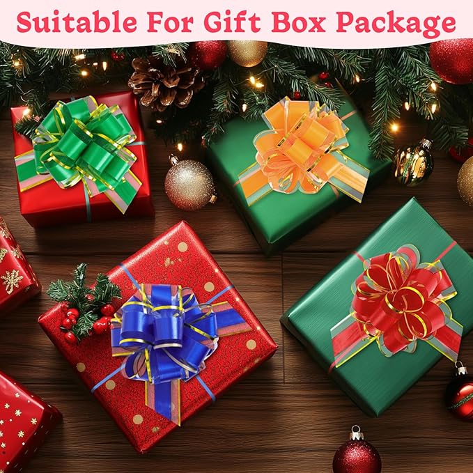 TUXIYA 24PCS 6 Inch Large Pull Bows,12 Colors Bow for Gift Wrapping,Reusable Birthday Ribbon Bow for Wrapping Boxes & Decorative Accents