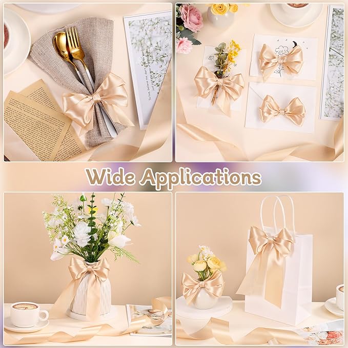 woric Champagne Gold Ribbon 1 1/2 Inch 60 Yards Wide Gift Satin Ribbons Gold Bows for Mothers Day Graduation Gift Wrapping Flower Bouquet Birthday Decorations