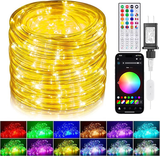 66ft LED Rope Lights for Outside, Outdoor String Light Waterproof Plug in with Remote & APP Controlled, 16 Million Colors Changing Music Sync Tube Lighting for Indoor Bedroom Christmas Decor