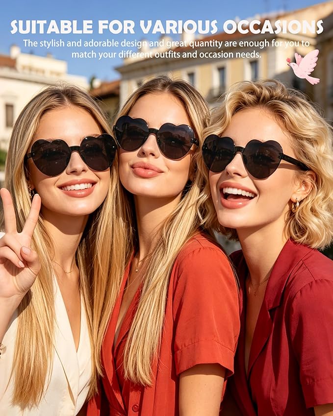 20 Pairs Heart Shaped Sunglasses Bulk, Colorful Rimless Fun Heart Sunglasses for Women Party Favors