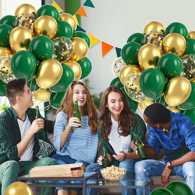 BAUANOOY Green and Gold Balloons, 60pcs 12 Inch Metallic Chrome Gold Dark Green Balloon Latex Balloons for Wedding Graduation Jungle Birthday Party Decorations