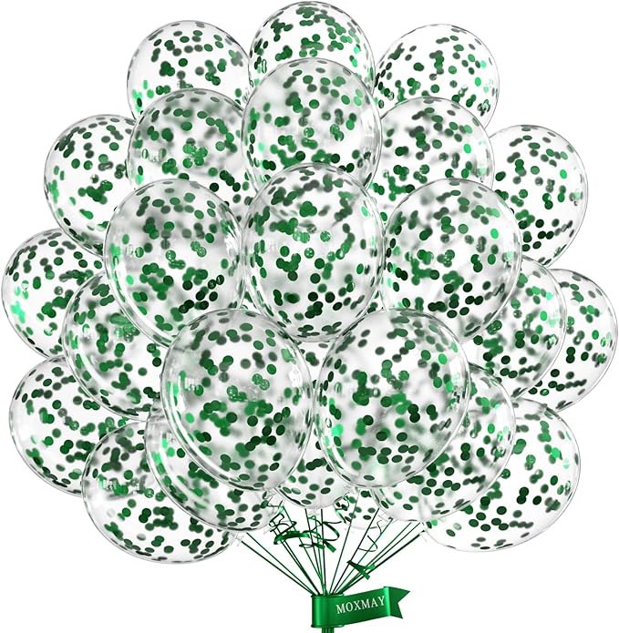 Green Confetti Balloons 12 inch, 50 Pcs Clear Balloon with Green Confetti for Graduation Birthday Wedding Baby Shower Christmas Party Decorations