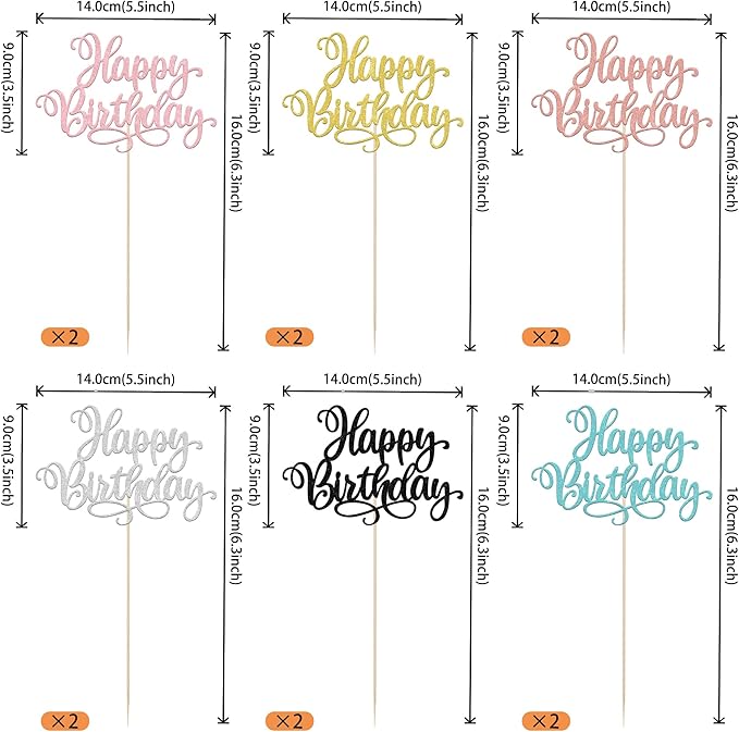 12 PCS Happy Birthday Centerpieces Sticks Double Sided Glitter Birthday Party Decorations Anniversary Table Flower Centerpiece for Celebrating Birthday Party Centerpieces Supplies Multi 6 Colors