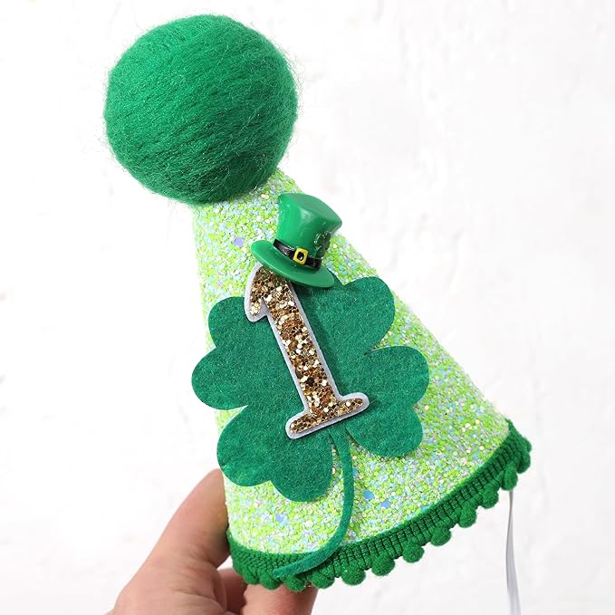 St Patrick's Day 1st Birthday Hat - Boys Girls First Birthday Party Decorations,Green Shamrock Birthday Crown Outfit