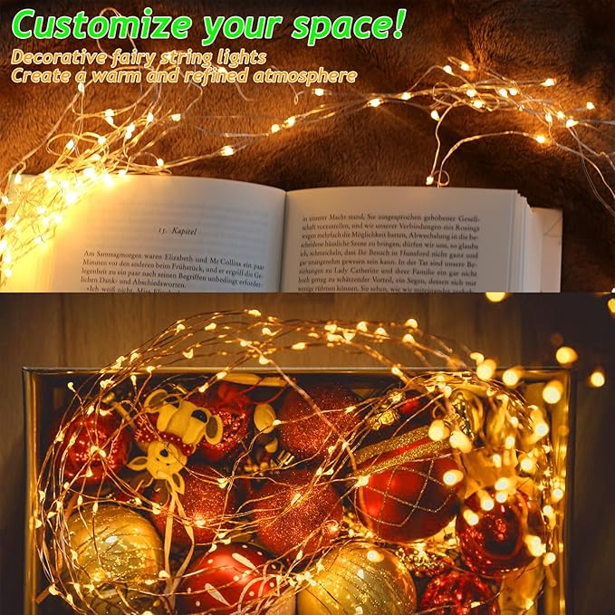 Fairy String Lights Battery Operated,2Pack 33FT 100 LED Twinkle Lights Indoor Outdoor String Lights for Bedroom,Dorm,Patio,Tapestry,Backyard,Garden,Christmas,Party