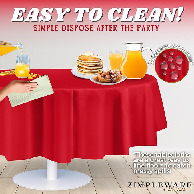 ZIMPLEWARE Premium Red Plastic Table Cloth Disposable (12 Pack) Round Tablecloth (84in) Party Table Cloths Disposable, Perfect Table Cloth Round Cover for Any Table Up to 6 Feet