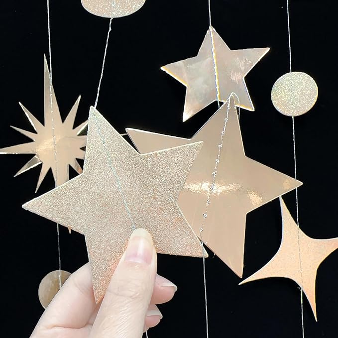 Champagne Gold 40th Birthday Decorations Number 40 Circle Dot Twinkle Star Garland Streamer Banner Backdrop for Women Mens Cheers to 40 Years Old Birthday Happy 40th Anniversary Party Supplies