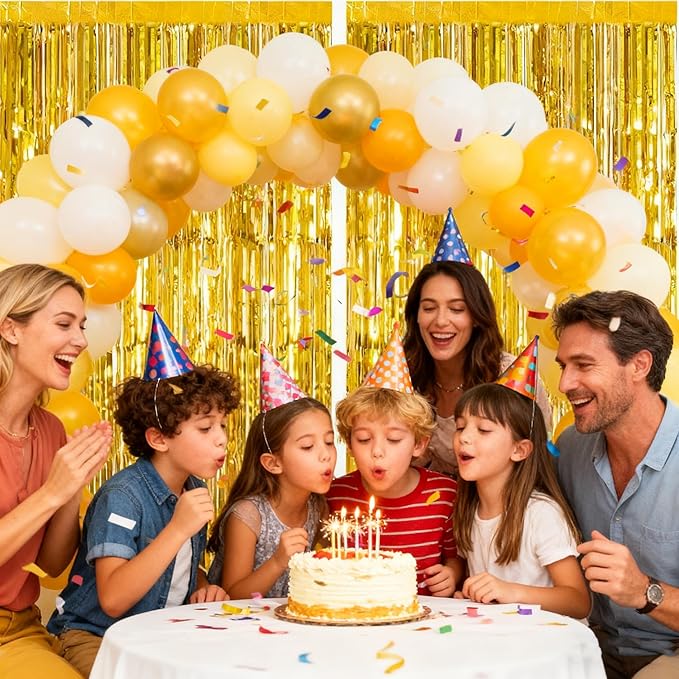 2pcs Gold Foil Fringe Backdrop Curtains 39 * 78 Inch Tinsel Streamersdance Party Decorations for 2026 New Years Eve, Christmas,Halloween Graduation, Birthday, Baby Shower, Gender Reveal Party