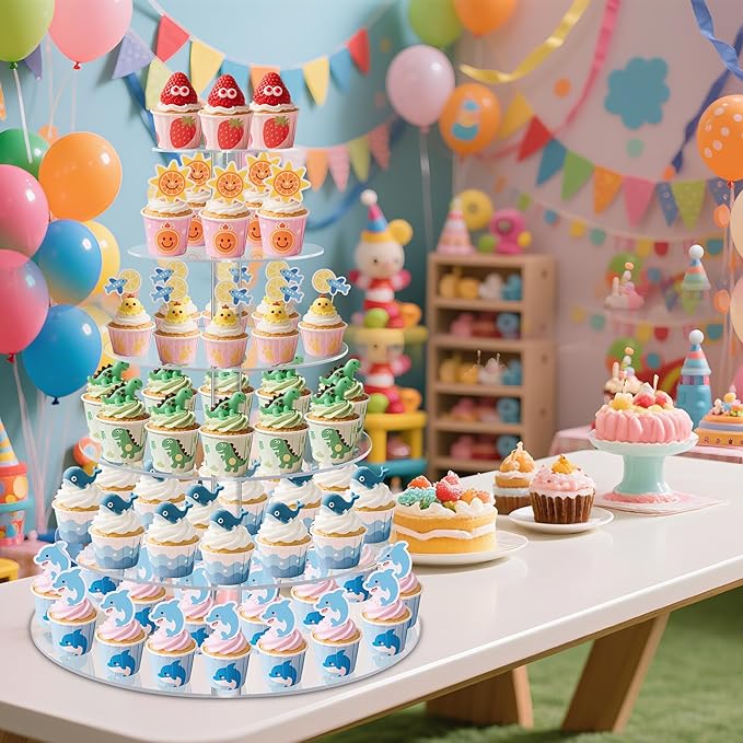 6 Tier Large Cupcake Stand, Tiered Acrylic Cupcake Holder Stand for 80 Cupcakes, Clear Cupcake Tower for Wedding,Birthday,Party