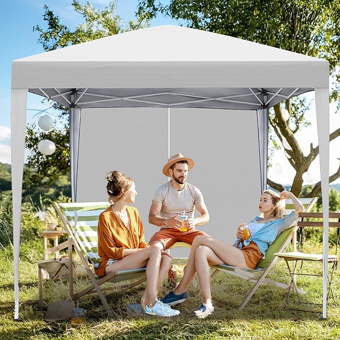 VINGLI 10x10 Pop Up Canopy Tent with Sidewalls, Outdoor Gazebo Canopy Tent, Patio Event Tents Outdoor Event Shelter for Parties (White)