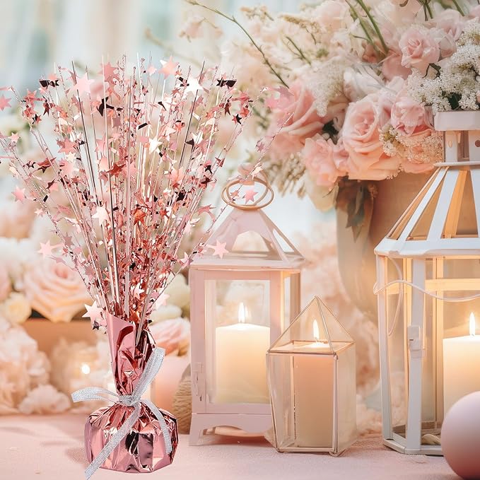 Crowye 18 Pcs Foil Spray Centerpiece Table Decoration Party Star Burst Metallic Graduation Table Centerpieces for Spring Party Birthday Season Wedding Holiday(Rose Gold)