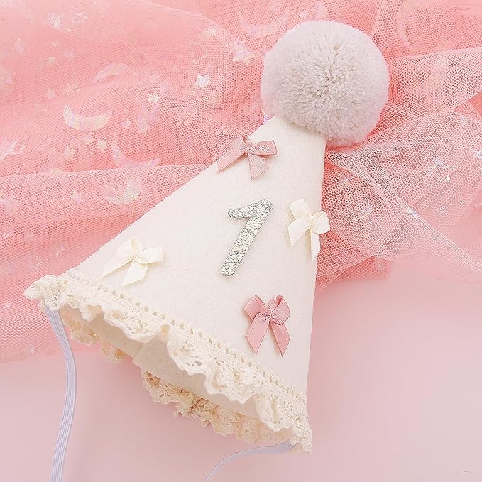 Bow Half Birthday Hat for Her – Pink 1/2 Crown, Half Way to One Bday Baby Girl Party Hat Decor, Cake Smash Outfit