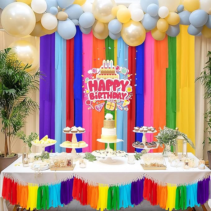 Oubest Rainbow Crepe Paper Streamers Party Decorations, 8 Rolls Colorful Streamers for Rainbow Themed Birthday Baby Shower Bachelorette Party Wedding Bridal Shower Christmas Decorations DIY Crafts