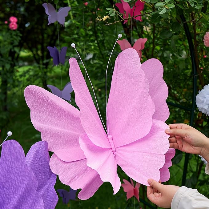 Butterfly Decorations with 20 Inch Large Hanging Butterflies and Butterfly Garland, Purple Butterfly Party Decortions for Birthday, Baby Shower Wedding Showcase Decoration Supplies