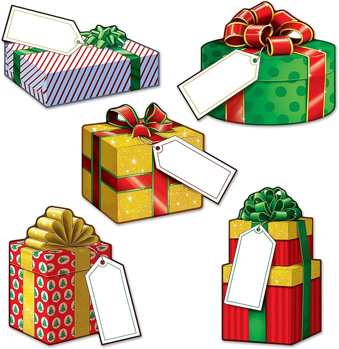 Beistle Multicolor Mini Christmas Gift Cutouts-10 Pcs, 4-5"