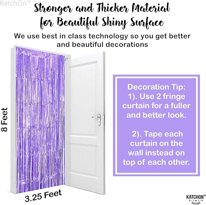 KatchOn, Light Purple Foil Fringe Curtain - 3.2x8 Feet, Pack of 2 for Purple Party Decorations | Purple Backdrop for Graduation Decorations 2026 | Streamers Backdrop for Mermaid Party Decoration