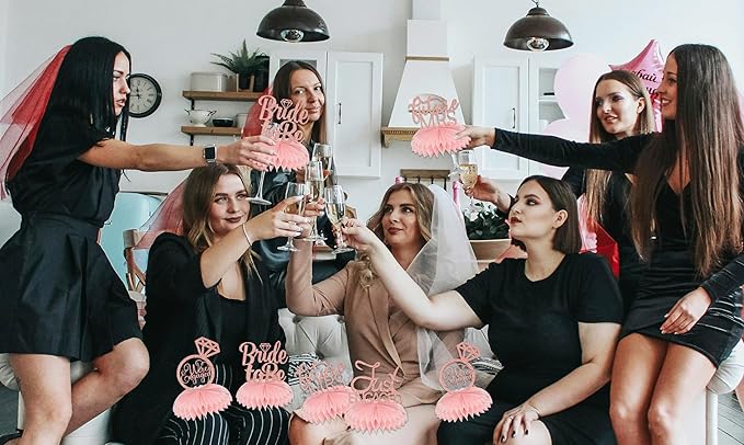 Rose Gold Bachelorette Honeycomb Centerpieces Bridal Shower Centerpieces for Tables Engagement Decorations Bachelorette Table Decorations 8 Pcs