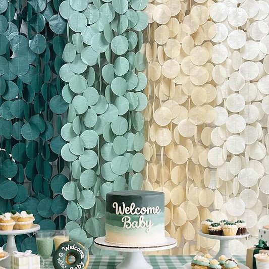 205Ft Sage Green Circle Dot Garland Backdrop Dusty Green Tissue Paper Polka Dots Hanging Streamer for Woodland Jungle Safari Neutral Birthday Baby Shower Wedding Engagement Party Decorations Supplies