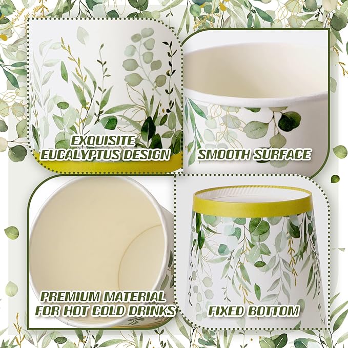 Panelee 64 Pcs Wedding Disposable Cups Bulk Eucalyptus Sage Green Coffee Cups for Wedding Bridal Shower Baby Shower, Birthday & Holidays