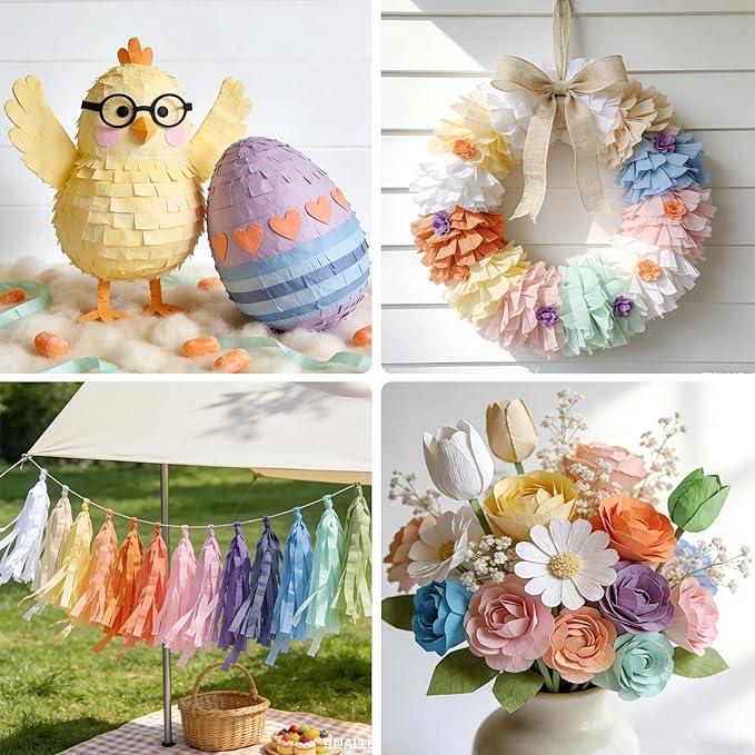 Oubest Pastel Crepe Paper Streamers Party Decorations, 12 PCS Crepe Paper Rolls Colorful Streamers for Pastel Rainbow Birthday, Baby Shower, Wedding Mermaid Candyland Party Backdrop Decor DIY Crafts